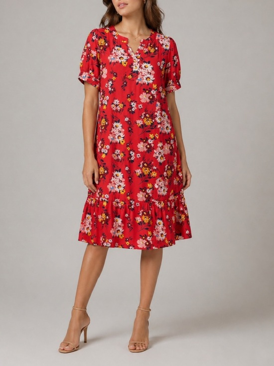 LOFT Dresses & Skirts - LOFT Vibrant Red Floral Midi Dress